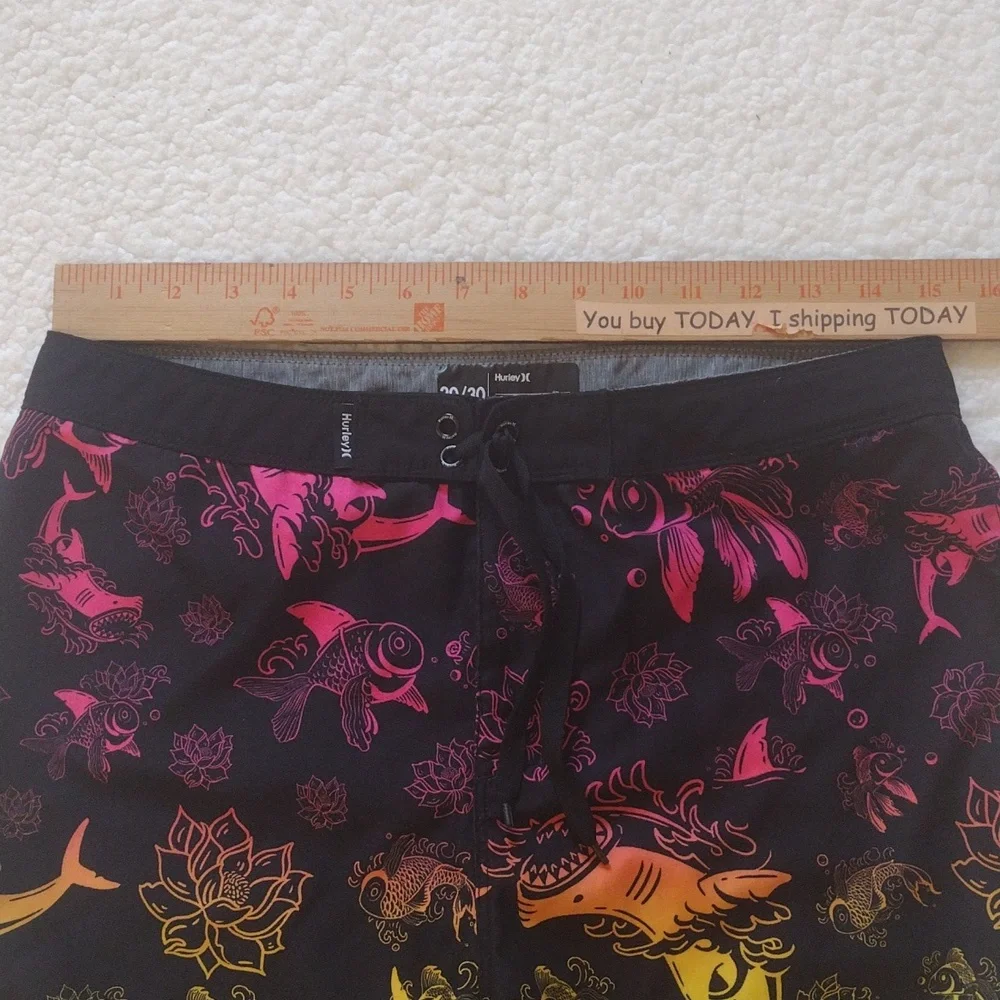 Hurley Koi‎ Fish Swim Trucks Shorts Men 20/30 Waist Colorful Surf Beach Pockets